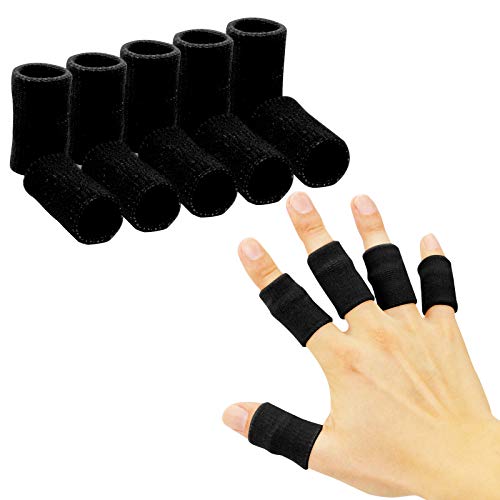 Finger Sleeves , Thumb Splint Brace For Finger Support, Breathable Elastic Finger tape, Compression pression Protector For Reliving Pain, Triggger Finger, Compression Aid For Sports, 10PCS (black) - color: black