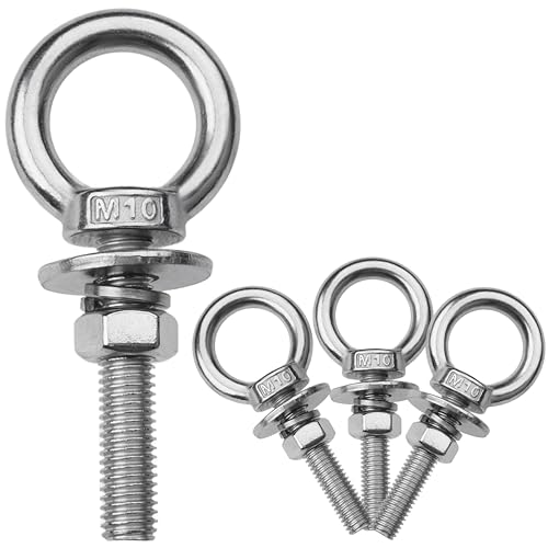 4 Pack M10 Stainless Steel Eye Bolts with Nuts, 3/8" x 2" Eye Bolts | 304 Stainless Steel Eye Bolt,Eye Bolts Heavy Duty for Hang Tie Down Outdoor,3/8 eye bolts with nuts,m10 eye bolts - size: M10x51mm (3/8"x2")
