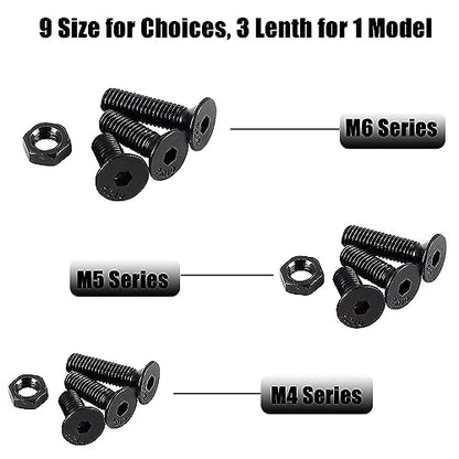 219 Pcs Black Metric M4 M5 M6 Flat Head Socket Cap Screws Countersunk Bolts, Alloy Steel Hex Socket Cap Bolts and Nuts, Allen Socket Drive Screws - size: Black Flat Head