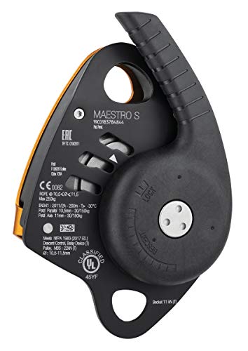 Petzl, Descender Maestro S, Descender with Integrated Progress-Capture Pulley for Loads up to 250 kg, Compatible with 10.5 to 11.5 mm Ropes
