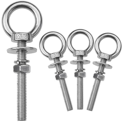 4 Pack M10 Stainless Steel Eye Bolts with Nuts,3/8" x 3" Eye Bolts | 304 Stainless Steel Eye Bolt,Eye Bolts Heavy Duty for Hang Tie Down Outdoor,3/8 eye bolts with nuts,m10 eye bolts - size: M10x77mm (3/8"x3")