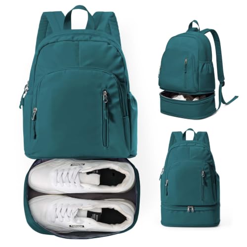 Gym Backpack for Women, Dance Volleyball Backpacks With Shoe Compartment | For Yoga Fitness Beach Hiking Sports - color: Peacock Blue