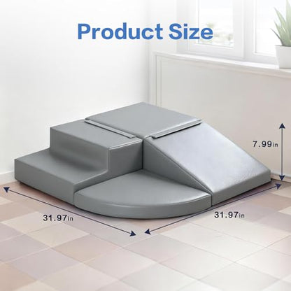 Sumbababy Foam Climbing Blocks for Toddlers: 4 PCS Soft Play Toys - Waterproof PU Leather Climber - Kids Indoor Playground Set for Preschool and Daycare - style: Grey