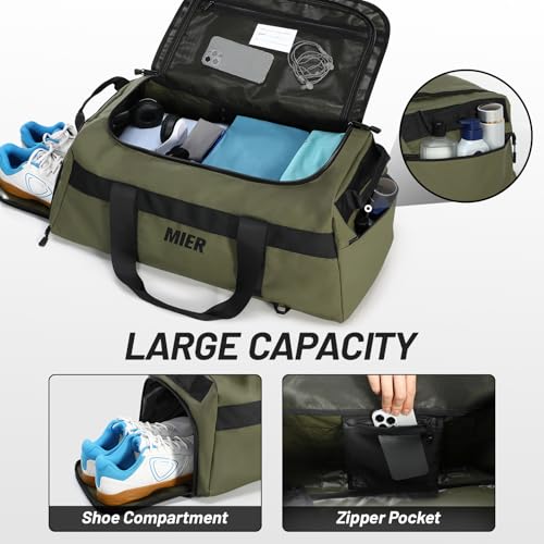 MIER Men's 60L Gym Duffle Bag Large Weekender Travel Duffel Backpack, Green | Spacious Shoe Compartment; Convertible Duffel with Back Pack Straps; Heavy-Duty & Water-Resistant; Traveling Overnight Gear - color: Green