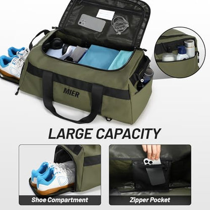 MIER Men's 60L Gym Duffle Bag Large Weekender Travel Duffel Backpack, Green | Spacious Shoe Compartment; Convertible Duffel with Back Pack Straps; Heavy-Duty & Water-Resistant; Traveling Overnight Gear - color: Green