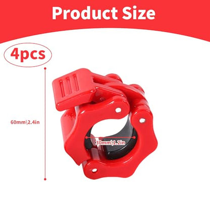 4 Pack Dumbbell Barbell Clamps 30mm, Quick Release Weight Bar Collars, Secure Locking Barbell Clips for Weightlifting, Workout, Strength Training & Fitness Accessories - color: Red