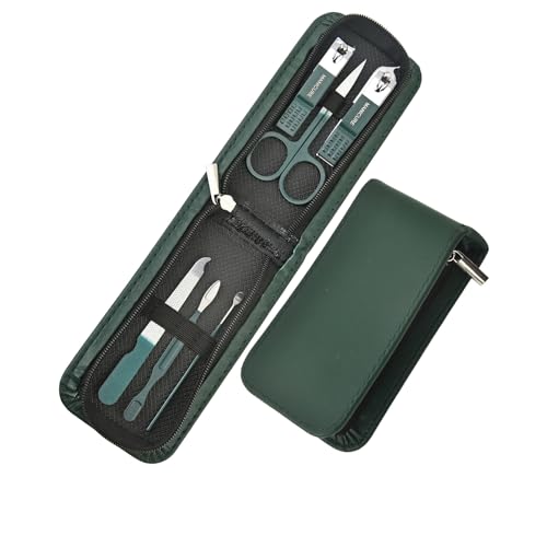 Manicure Kit for Women, 6Pcs Stainless Steel Nail Clippers Set Travel Nail Kit with Dark Green Zipper Case, Portable Manicure Set for Men and Women Personal Grooming and Home Care Daily Use