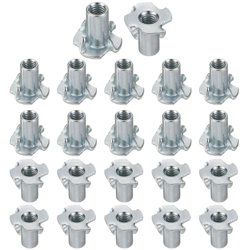 HARFINGTON M6x16mm T-Nuts 4 Pronged Tee Nut 0.69" x 0.63" Fully Thread Carbon Steel Inserts for Wood, Rock Climbing Holds, Cabinetry, Furniture 50pcs - size: M6x16mm