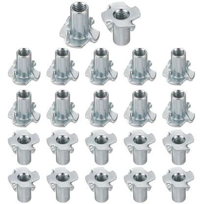 HARFINGTON M6x16mm T-Nuts 4 Pronged Tee Nut 0.69" x 0.63" Fully Thread Carbon Steel Inserts for Wood, Rock Climbing Holds, Cabinetry, Furniture 50pcs - size: M6x16mm