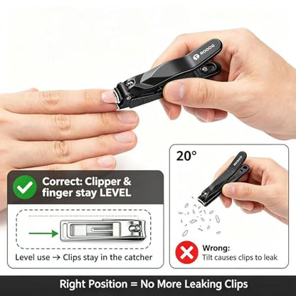 No Mess Nail Clippers with Catcher - Self-Collecting Fingernail & Toenail | Patented anti-splash catcher. Professional ultra-sharp stainless steel blades. Rust-resistant. Great for gifting & travel. - color: Black
