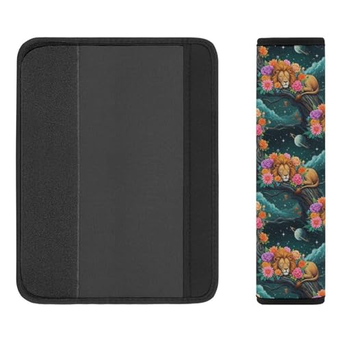 2PCS Lion Sleeping in Floral Night Sky Dark Seat Belt Cover Breathable Automotive Seat Belt Protector for Adult Use, Most Cars, Pressure Relief - color: Pattern 572