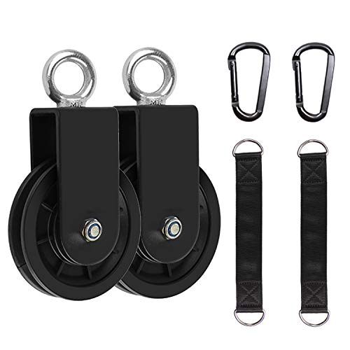LFJ Cable Pulley with Swing Strap Carabiner Gym Pulley Wheel Set for LAT Pulley System DIY Pull Down Attachment,Ladder Lift,Home Gym Equipment