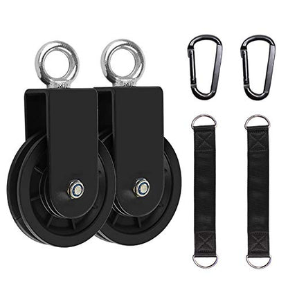 LFJ Cable Pulley with Swing Strap Carabiner Gym Pulley Wheel Set for LAT Pulley System DIY Pull Down Attachment,Ladder Lift,Home Gym Equipment