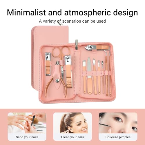 12 in 1 Travel Manicure Set, Mens Grooming kit Women Nail Manicure Kit, Manicure Pedicure Kit Manicure Set Professional Gift for Family Friends Elder - color: Pink