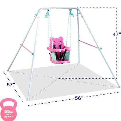 Sportspower My 1st Toddler Swing - Heavy-Duty Baby Indoor/Outdoor Swing Set with Safety Harness, Pink/Pale Green, 57" L x 56" W x 47" H - color: Pink/Pale Green
