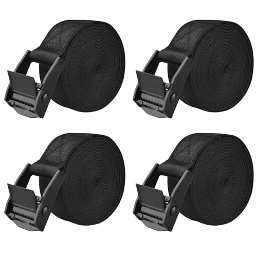 Cinch Tie Down Strap Lashing Straps Heavy Duty Nylon Straps with Cam Buckles for Cargo, Trucks, Boat, Motorcycle,SUP, Kayak, Canoe, Trailer (4m, Black - 4 Pack) - color: 01# Black - 4 Packs, size: 1" x 13.1'