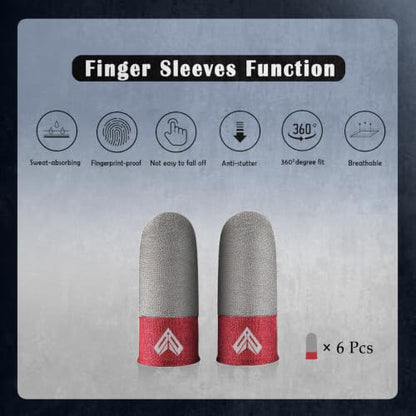 6PCS Gaming Finger Sleeves. 0.29MM Silver Fiber, Anti Sweat, Extremely Thin,Breathable Touchscreen dedales Gamer Finger Cover Thumb Sleeve Fit Phone Game Tablet Devices. (Red) - color: Red