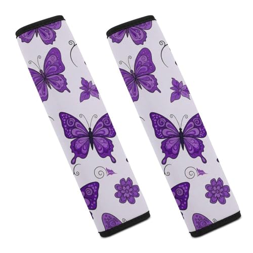 1 Pair Universal Soft and Comfortable Car Seat Belt Pad for Girls and Boys, Most Cars, Purple Butterflies Harness Pads Strap, Neck and Shoulder Support - color: Pattern 953