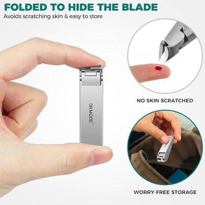 DRMODE Nail Clippers for Men, Portable Ultra Sharp Stainless Steel Toenail Clippers for Thick Nail, Foldable Fingernail Clippers with Catcher German Nail Clippers Nail Cutter with Nail Files