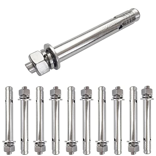 10 Pack M12x120mm Expansion Bolts Anchor Bolt 304 Stainless Steel External Hex Expansion Screw Bolt Sleeve Anchor Fastener Wall Concrete - size: M12*120