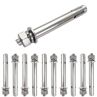 10 Pack M12x120mm Expansion Bolts Anchor Bolt 304 Stainless Steel External Hex Expansion Screw Bolt Sleeve Anchor Fastener Wall Concrete - size: M12*120