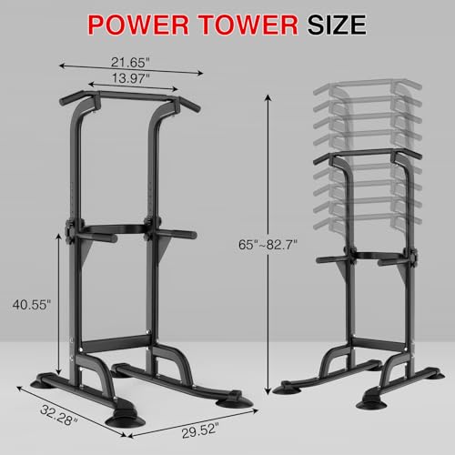 Garvee Freestanding Power Tower Pull Up & Dip Station for Home Gym, Adjustable Pull Up Bar 300 Lbs Capacity, Multi-Function Chin Up Bar Machine