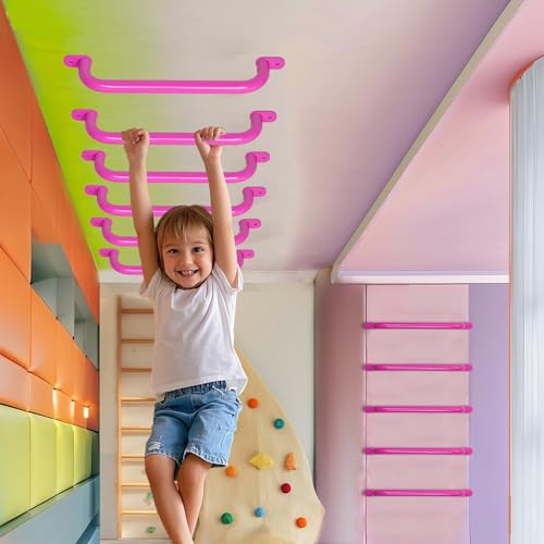 17 Inch Pink Playground Handles Indoor Kids Monkey Bars Ladders 2Pcs | Heavy Duty Solid Metal, Vibrant Color Smooth Glossy Powder Coating, Comfy Secure Grips for Playset Swing Set Climbing Frame - color: Pink - 2 Pack