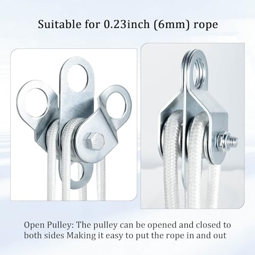 Double Snatch Block and Tackle Pulley System – 32 Ft x 1/4'' Rope and Hook,Cable Pulley for Garage,Attic,Kayak,Bicycle, 150LB Lifting