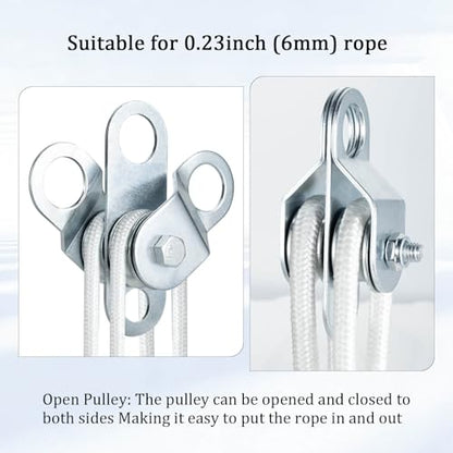Double Snatch Block and Tackle Pulley System – 32 Ft x 1/4'' Rope and Hook,Cable Pulley for Garage,Attic,Kayak,Bicycle, 150LB Lifting