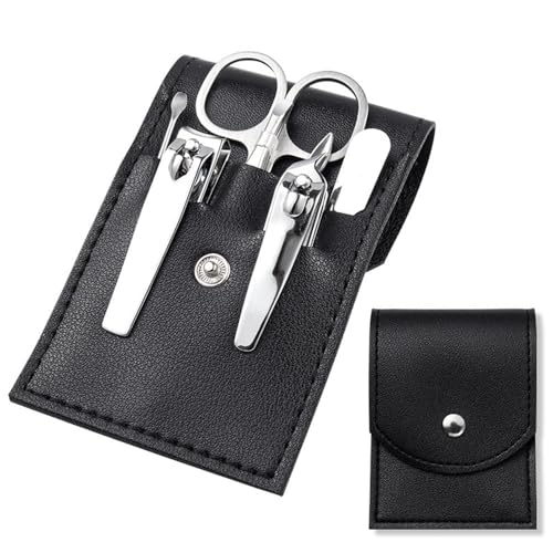Manicure Set, Travel Nail Kit 7 in 1 Professional Travel Nail Clippers with Black Leather Bag, Stainless Steel Clippers Scissors Pedicure Tools Grooming Kit for Women Man