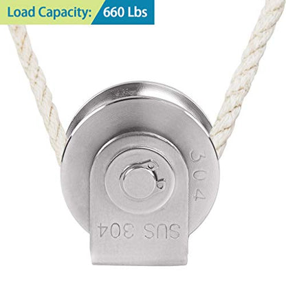 Skelang U Groove Pulley Block 2", 304 Stainless Steel Pulley Roller, Duplex Bearing Single Wheel Pulley for Wire Rope Traction, Home Gym, Load Capacity 660 Lbs