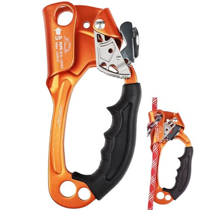 UIAA & CE Certified Rope Ascender Aluminum Alloy Rock Climbing Gear Strong Rigging Rappelling Equipment for Rock Tree Climbing Arborist Rescue Mountaineering Caving - color: Right Hand Orange 1