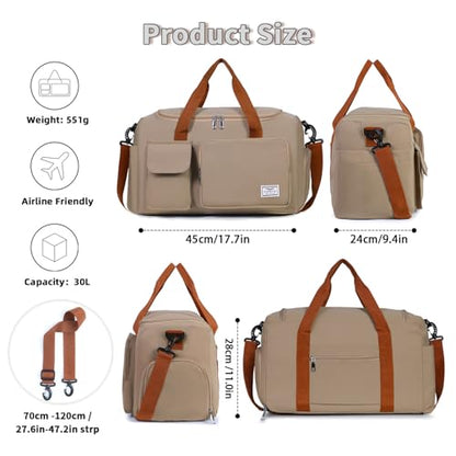 FIORETTO Women's Gym Duffle Bag with Shoes Compartment, 30L Capacity, Ideal for Travel, Gym, Sports, Duffel, Weekender - color: Khaki, style: Gym Bag