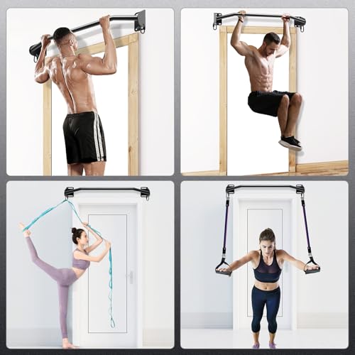 SELEWARE Heavy Duty Welded Pull Up Bar Wall/Joist/Ceiling Mount Chin Up Bar | Multifunctional Pull-up Bars w/Resistance Band Hooks for Home Gym Strength Training, Sturdy Steel Construction Support 500 lb - color: B: Black 36" Wall Mount Pull Up Bar