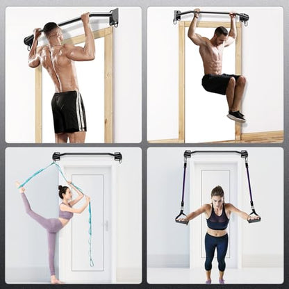 SELEWARE Heavy Duty Welded Pull Up Bar Wall/Joist/Ceiling Mount Chin Up Bar | Multifunctional Pull-up Bars w/Resistance Band Hooks for Home Gym Strength Training, Sturdy Steel Construction Support 500 lb - color: B: Black 36" Wall Mount Pull Up Bar