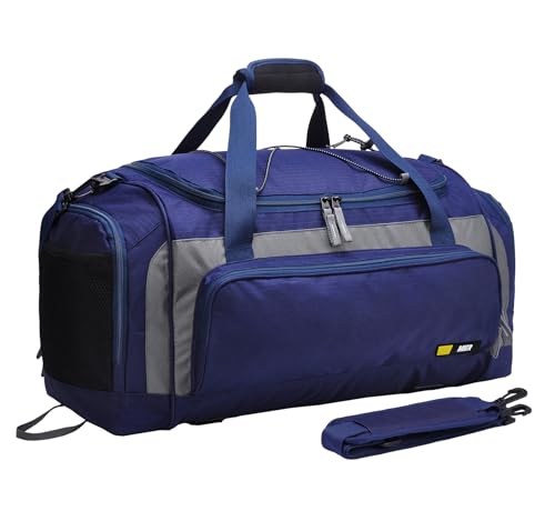 MIER Large Gym Bag for Men 60L Duffel Bag with Shoe Compartment | Lightweight & Durable Sports Duffles; Suited for Workout Fitness Travel Weekender; Water Resistant; Adjustable Shoulder Strap - color: Navy/Grey
