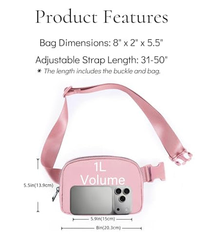 YOSHUYUKI Fanny Pack Crossbody Bag Trendy Waterproof Small Sling Cross Body Purse for Women Men Fashion Waist Packs Mini Belt Pouch Chest Bum Hip Bag Lulu Dupes for Travel Vacation Running Pink - color: Pastel Pink
