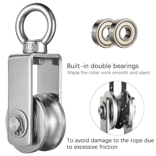 Cable Pulley Wheel for Rope with Ball Bearing, Smooth No Noise, 360° Swivel Small Wire Pulley for Pulley System Lifting, DIY Home Gym, Winch, 2 Pack