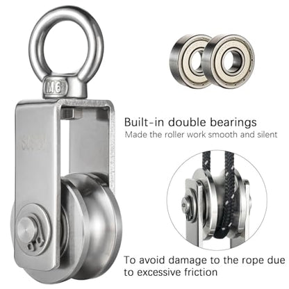 Cable Pulley Wheel for Rope with Ball Bearing, Smooth No Noise, 360° Swivel Small Wire Pulley for Pulley System Lifting, DIY Home Gym, Winch, 2 Pack