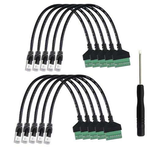 10Pcs 1ft RJ45 Male to 8Pin Screw Terminal Adapter for CCTV DVR | 8P8C RJ45 Male Plug, Solderless Screw Terminals, 1 Feet Extender, Cat5/5e/6 Compatible, CCTV DVR Network Wiring - size: RJ45 Male Connector (10PCS)