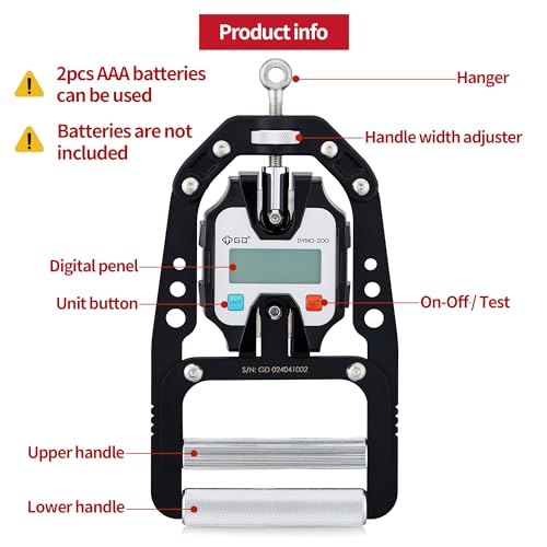 GD DYNO-200 Grip strength tester Digital Hand Dynamometer 440 Lbs | 200kg Hand Strength Tester, Grip Strength Measure, Forearm Exerciser, Arm wrestling training equipment, Gripper strengthener