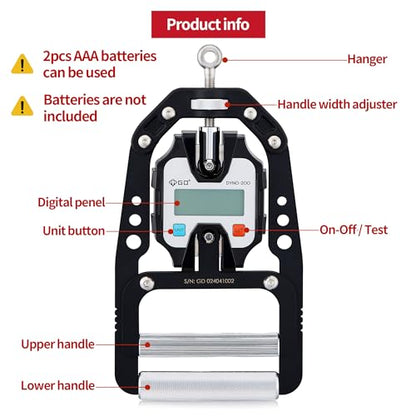 GD DYNO-200 Grip strength tester Digital Hand Dynamometer 440 Lbs | 200kg Hand Strength Tester, Grip Strength Measure, Forearm Exerciser, Arm wrestling training equipment, Gripper strengthener