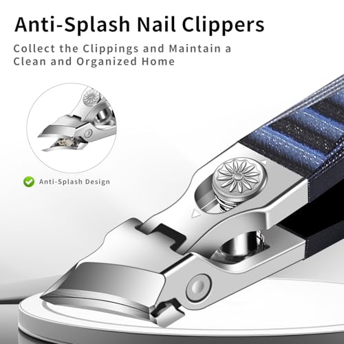Wide Jaw Opening Anti-Splash Nail Clipper, Eagle Beak Beveled Nail Clippers，G10 Long Handle Angled Head Toenail Clippers for Thick Nails (Straight Blue B) - color: Straight Blue B