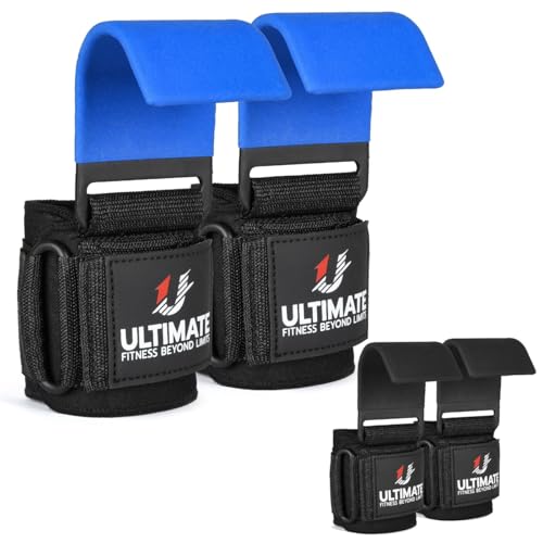 Ultimate Weight Lifting Steel Hooks Pair Heavy Duty Gym Lifting Hooks Wrist Straps - Heavy Lifting - Deadlift Straps for Powerlifting Adjustable Neoprene Fitness Workouts