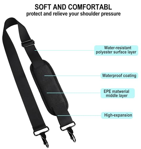 BOOEUDI 56 inch Shoulder Strap, Universal Adjustable Thick Soft Duffel Bag Shoulder Strap Replacement Comfortable Belt with Metal Swivel Hooks for Laptop Messenger Bag, Briefcase, Shoulder Bag, Black - color: Black