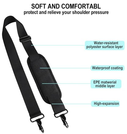 BOOEUDI 56 inch Shoulder Strap, Universal Adjustable Thick Soft Duffel Bag Shoulder Strap Replacement Comfortable Belt with Metal Swivel Hooks for Laptop Messenger Bag, Briefcase, Shoulder Bag, Black - color: Black