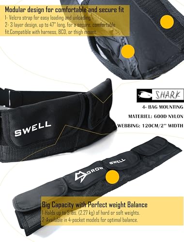 Scuba weight belt with 4 pockets, quick release buckle & comfortable fit diving pocket weight belt with Protection from toxic lead weight exposure,weight pouch belt fit for waist 32" to 52"