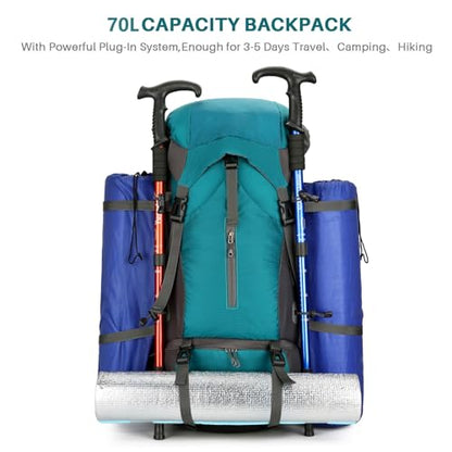OKYUK 70L Hiking Backpack, Camping Hiking Back Pack, Water Resistant Lightweight Mountain Climbing Bag, Outdoor Camping Sport Daypack with Rain Cover, for Travel, Touring, Cycling (Green, 70L) - color: Green