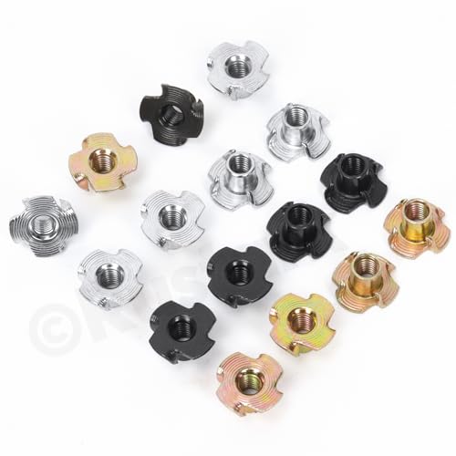 50Pcs M6x10mm Nickle Four-jaw Tee Nuts Assortment Kit Metric T Nut 4 Pronged Tee Blind Nuts Threaded Insert for Wood Furniture Rock Climbing Holds Cabinetry - style: nickle plated 6x10MM 4-pronged tee nuts