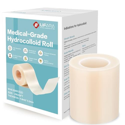 LIFARA Hydrocolloid Roll for Wound Care - Cut-to-Size, Hydrocolloid Patch Bandages with Self-Adhesive, Ultra Absorbent & Waterproof, First Aid Kit Essential (11.8mil/ 0.3mm Thickness, 2in*8ft) - size: 2in*8ft, 11.8mil/ 0.3mm Thickness